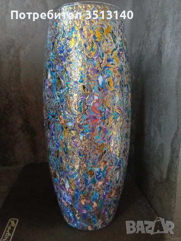 Стъклена ваза ръчно декорирана 26 см