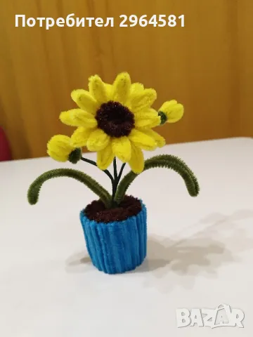 Ръчно изработени цветя в саксия от пухкава тел, снимка 7 - Декорация за дома - 48776758