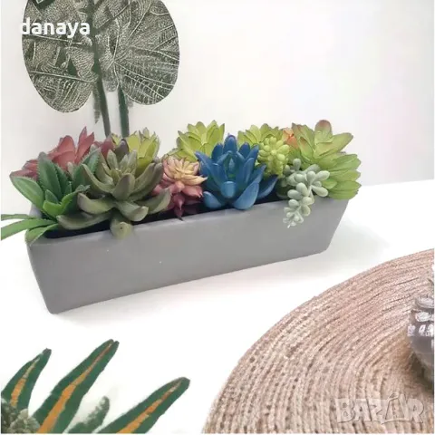 5414 Реалистична саксия с изкуствени сукулентни растения, 23 см, снимка 4 - Изкуствени цветя - 47772145