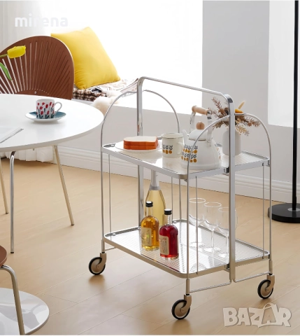 Мобилна сгъваема количка за сервиране, 2-етажна, закалено стъкло 302, снимка 12 - Маси - 51977552