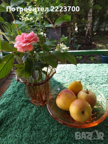 Ретро ваза и фруктиера -цветно стъкло 