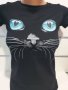 Страхотна нова дамска черна тениска с 3D трансферен печат Котка със сини очи, снимка 7
