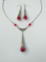 Разкошен Викториански комплект колие и обеци с рубинено червени кракъл мъниста и изящни орнаменти, снимка 7