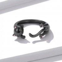 Сребърен пръстен черна котка Модел 024, снимка 4 - Пръстени - 40052842