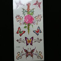 Цветни временни татуировки - различни видове - цена за лист 2,80 лв - рози, сърца, пеперуди, снимка 6 - Други - 44463351