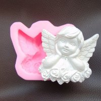 Едър Ангел върху рози силиконов молд форма калъп гипс шоколад свещ сапун, снимка 1 - Форми - 36834200