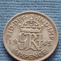 Сребърна монета 0.500 проба 6 пенса 1945г. Великобритания крал Джордж шести 40396, снимка 2 - Нумизматика и бонистика - 42752451