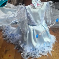 Намалена Цена!!! Ледено синя рокличка с два вида пера, снимка 2 - Детски рокли и поли - 42641199
