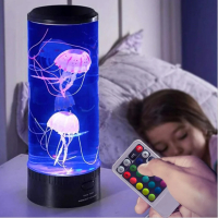 LED нощна лампа аквариум с две медузи, 16 цвята и дистанционно, снимка 3 - Настолни лампи - 44782369