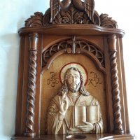 Дърворезба- домашен иконостас с резбован релеф на Исус Христос, снимка 4 - Други - 29190441