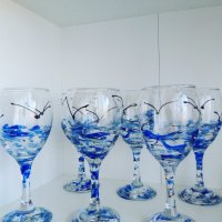 Комплект чаши на морска тема"Жана" ръчно рисувани, снимка 1 - Декорация за дома - 34917578
