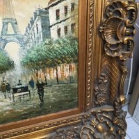 Уникална огромна барокова дървена  рамка и картина масло върху платно произход Франция 122см /93см, снимка 1 - Картини - 38099348