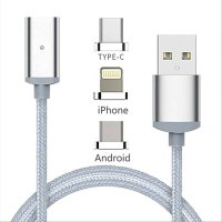 Кабел 3в1 универсален, магнитен, USB-A(м), USB-C(м), MICRO USB(м), Apple lighining(м), 1m, 2A, снимка 1 - USB кабели - 42365676