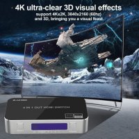 Zacro 4K HDMI сплитер 4 в 1, с дистанционно управление, 4K 3D 1080P HD за PS4 Xbox DVD HDTV проектор, снимка 4 - Стойки, 3D очила, аксесоари - 38016136