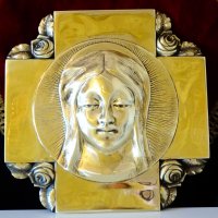 Авторска бронзова икона Дева Мария,Кръст,1.6 кг. , снимка 1 - Икони - 38638503