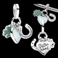 Дизайнерски сребърен висящ елемент Пандора"Sisterhood-Сестринство",колекция"Luck"/нов, снимка 1 - Колиета, медальони, синджири - 42257283