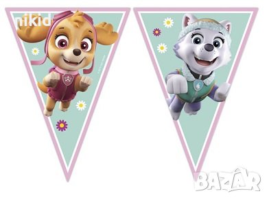 Скай и Еверест от Пес Патрул PAW Pes найлонов Парти Гирлянд флагчета знаменца Флаг Банер рожден ден, снимка 1