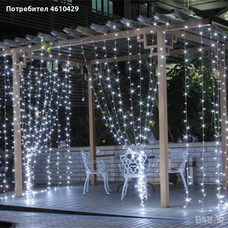 Коледна украса - LED светеща завеса, 300x60 см. Цветове - жълт и многоцветен Дебел кабел, снимка 1