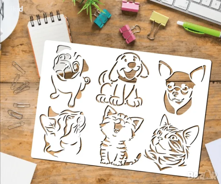 куче коте котки кучета стенсил шаблон спрей за торта стена декорация Scrapbooking, снимка 1