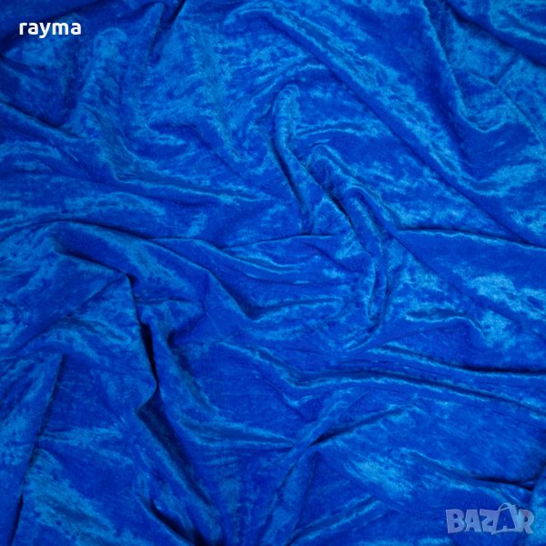 Плат италианско еластично синьо кадифе, снимка 1