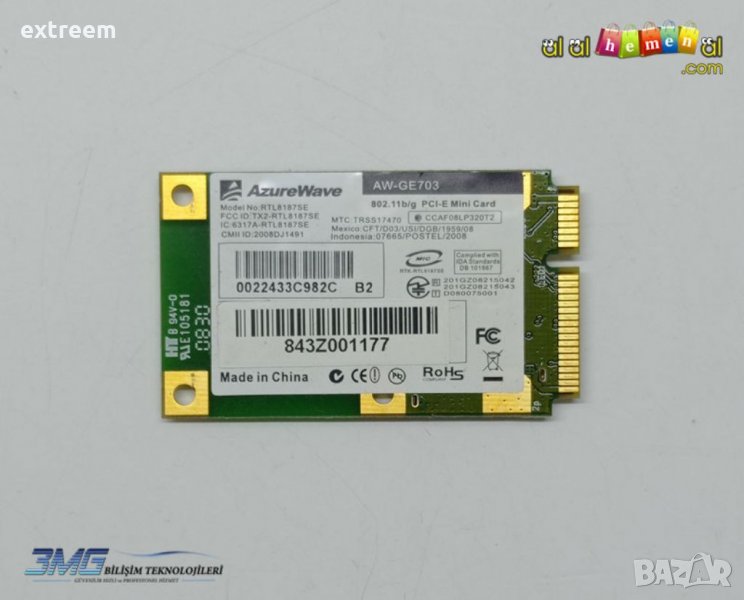 Wireless Adapter Card  - AzureWave AW-GE703 Realtek RTL8187SE 150Mbps Mini PCIe, снимка 1