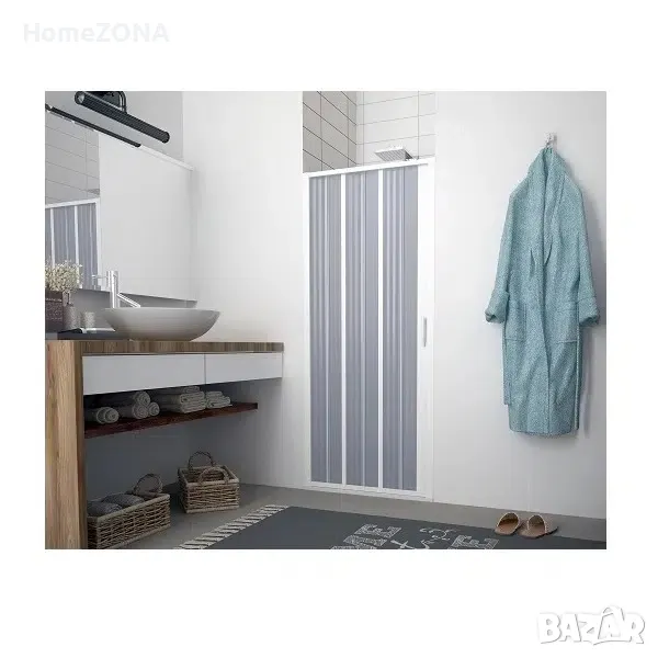 Параван за баня FLEX, хармоника, 80-100×185 см, обков PVC – бял, снимка 1