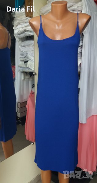 Рокля по тялото без закопчаване с тънки презрамки в кралскосин цвят , снимка 1