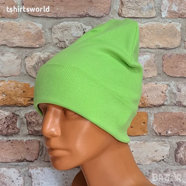 Нова зимна шапка рипс с подгъв в зелен цвят, снимка 1