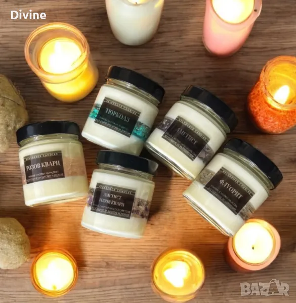 Ръчно изработени свещи с вградени естествени камъни , снимка 1