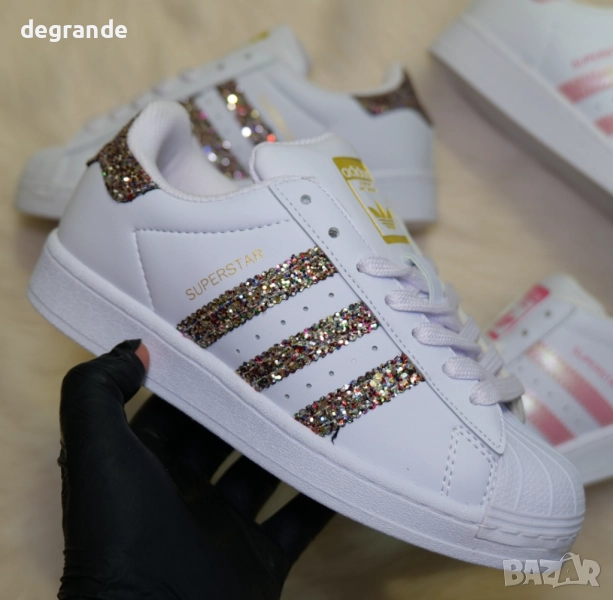 Adidas Superstar Бели с Бляскави Многоцветен брокат Ленти, снимка 1