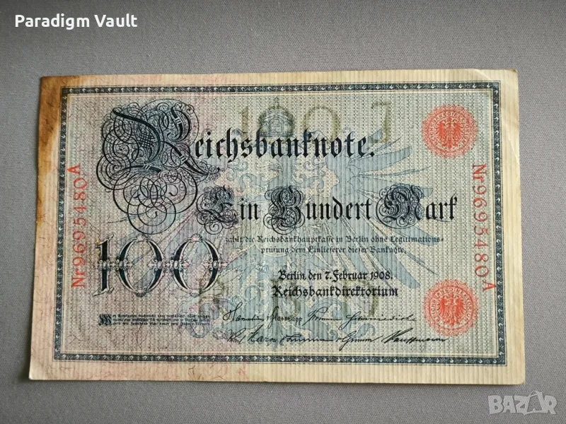 Райх банкнота - Германия - 100 марки (червен печат) | 1908г., снимка 1