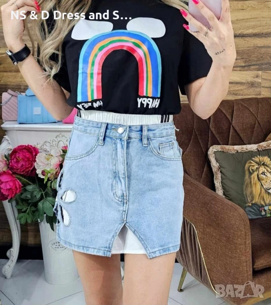 Дамска къса дънкова пола атрактивен модел , снимка 1