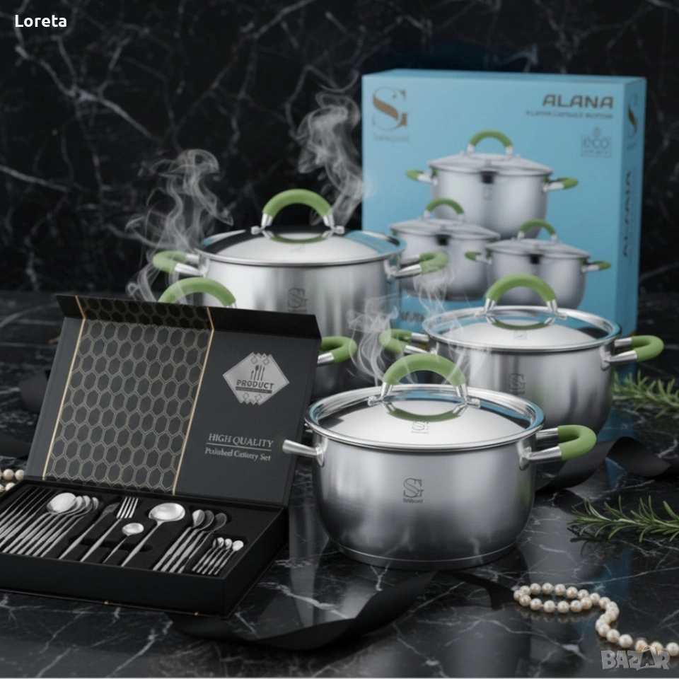 Комплект тенджери Swisgold Alana +  прибори за хранене от 24 части, снимка 1