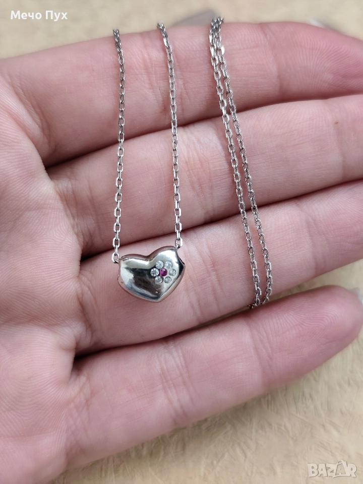 Сребърен синджир с висулка Сърце (384), снимка 1
