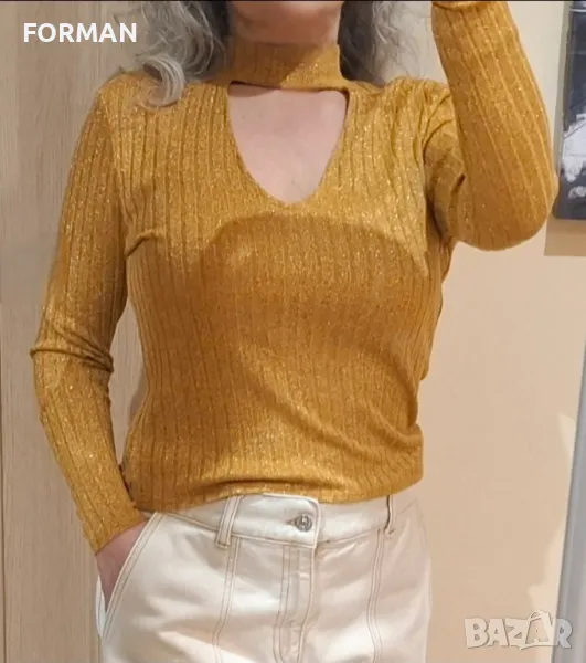 Златиста блуза от блестящо фино плетиво, снимка 1