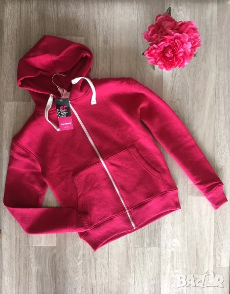 Разпродажба! Дамски розов суичър с качулка анорак с цип размер M, снимка 1