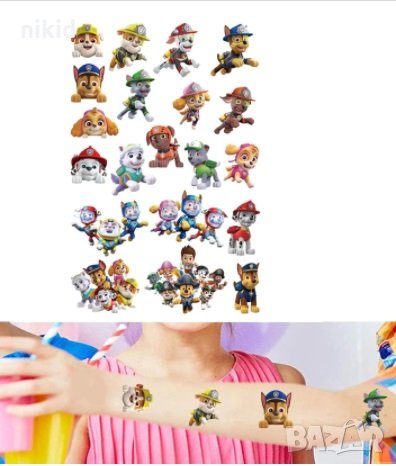 Пес патрул Paw patrol кучета Tattoo татос татуировка временна детска голям лист татоси татуси, снимка 1
