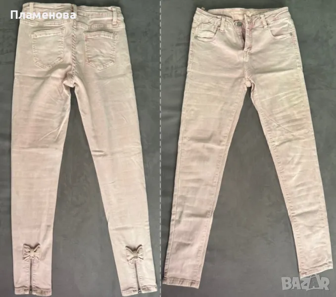 Дамски дънки пепел от рози с панделка - M, снимка 1