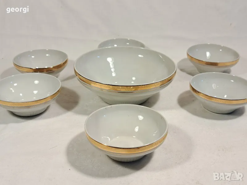 български порцеланов сервиз за компот със златен кант  10/4, снимка 1