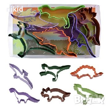 6 бр малки Динозавър динозаври пластмасови форми резци форма резец тесто фондан сладки, снимка 1