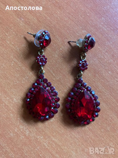 Дамско обици с червен камък, снимка 1