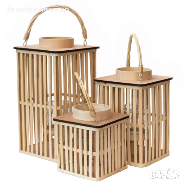 Дървен фенер с дръжка, 3 размера Код P1122, снимка 1