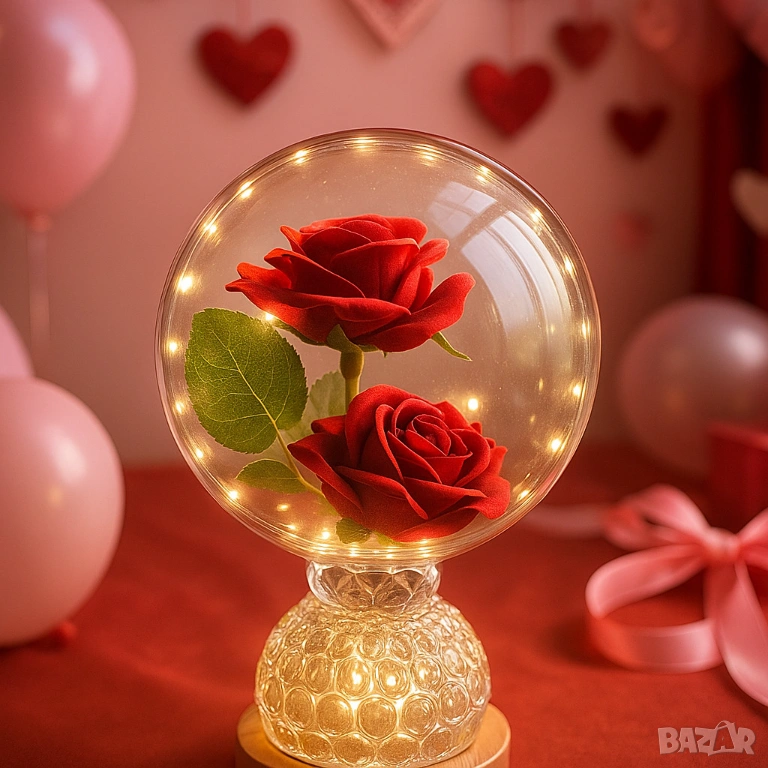 Лампа с вечни рози , снимка 1