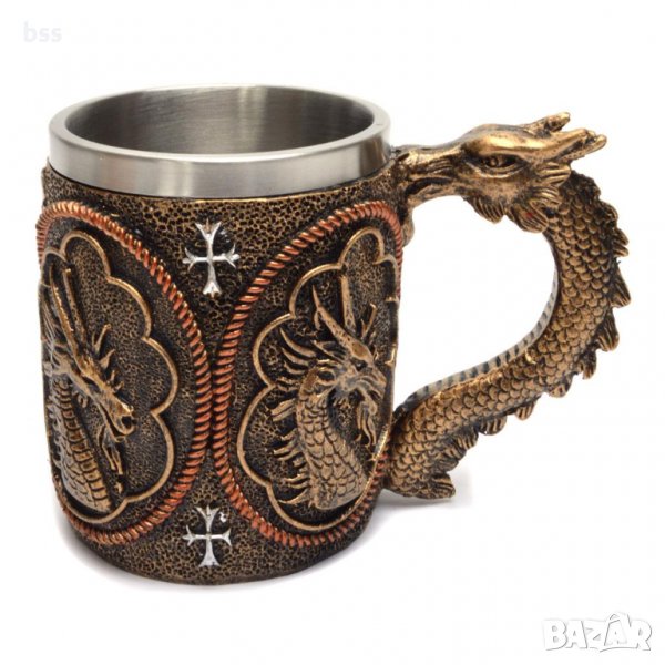 Код 95624 Стилна чаша от полирезин и метал с релефни декорации - дракон, снимка 1