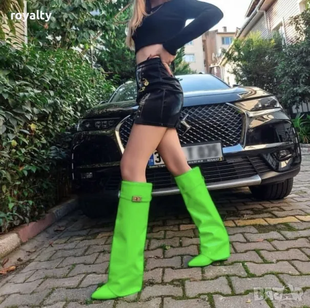 Ботуши на платформа - зелен лак, снимка 1