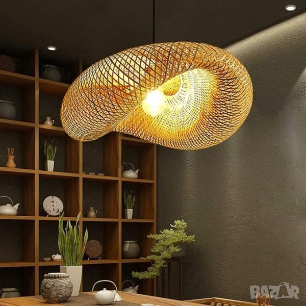 Намален с 20 лв. Винтидж бамбуков полилей лампа висулка плетено осветление за домашен декор, снимка 1