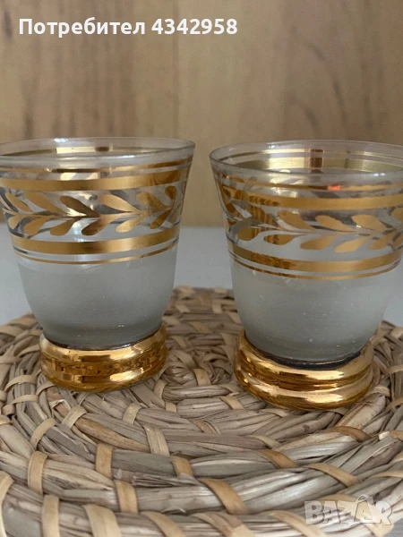 Позлатени Винтидж стъклени малки чаши в стил ар- деко. Германия, снимка 1