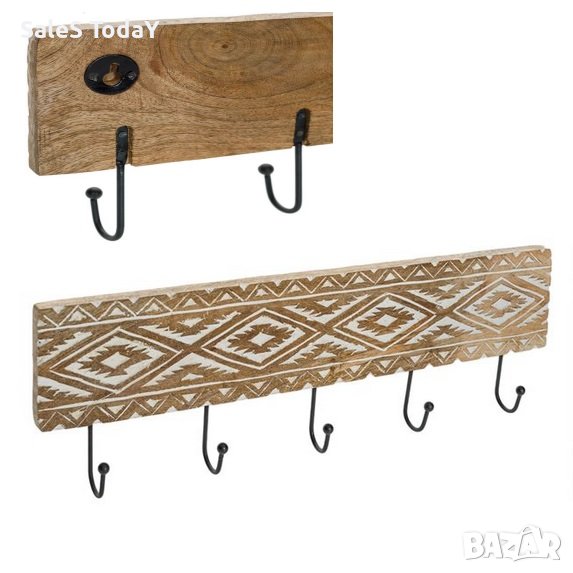 Закачалка за стена, резба, 5 куки, 50x10x1.5см, снимка 1