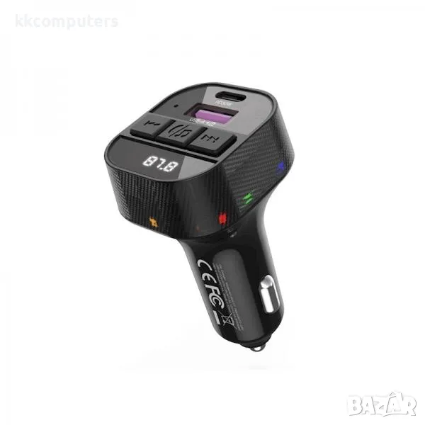 FM Трансмитер Bluetooth XO-BCC17/ MP3 / 30W / PD, USB QC 3.0/ Type-C - Type-C кабел / Черен / Баркод, снимка 1