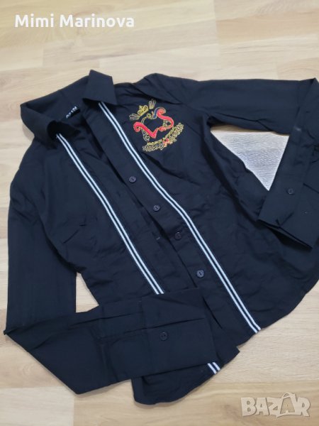 Памучна Черна риза с бродерия A'M'N, снимка 1